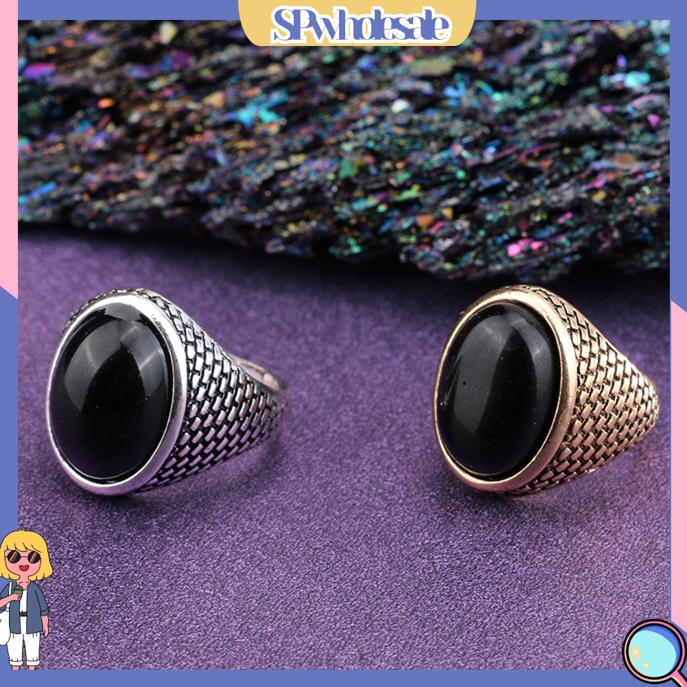 <SPwholesale> Nhẫn Đính Đá Nhân Tạo Hình Oval Phong Cách Gothic Punk Dành Cho Nam