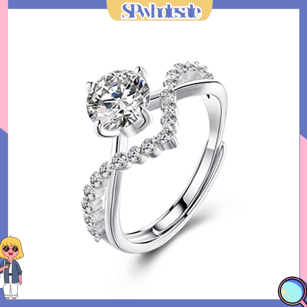 &lt;SPwholesale&gt; Nhẫn Cặp Đính Đá Lấp Lánh Sang Trọng Có Thể Điều Chỉnh Cho Cặp Đôi