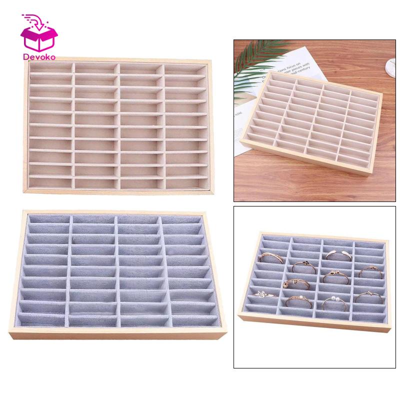 Hộp trưng bày Devoko 40 ô bằng gỗ và nhung đựng trang sức dây chuyền nhẫn khuyên tai tiện lợi cho cửa hàng