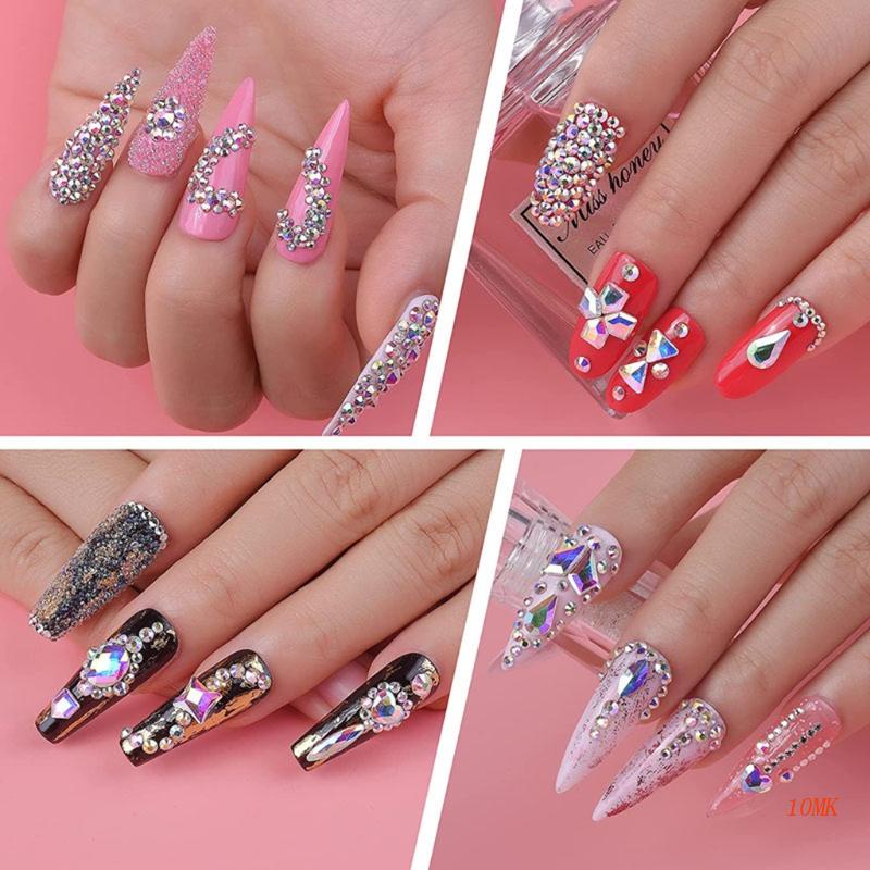 Phụ Kiện Đá Trang Trí Móng Tay Nghệ Thuật Mặt Phẳng Đính Đá Kèm Bút Gắp