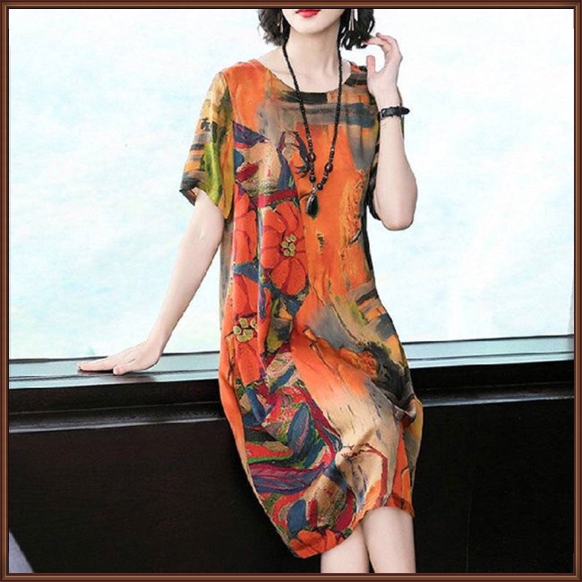 Đầm Tay Ngắn Dáng Rộng Thời Trang Mùa Hè Cho Nữ