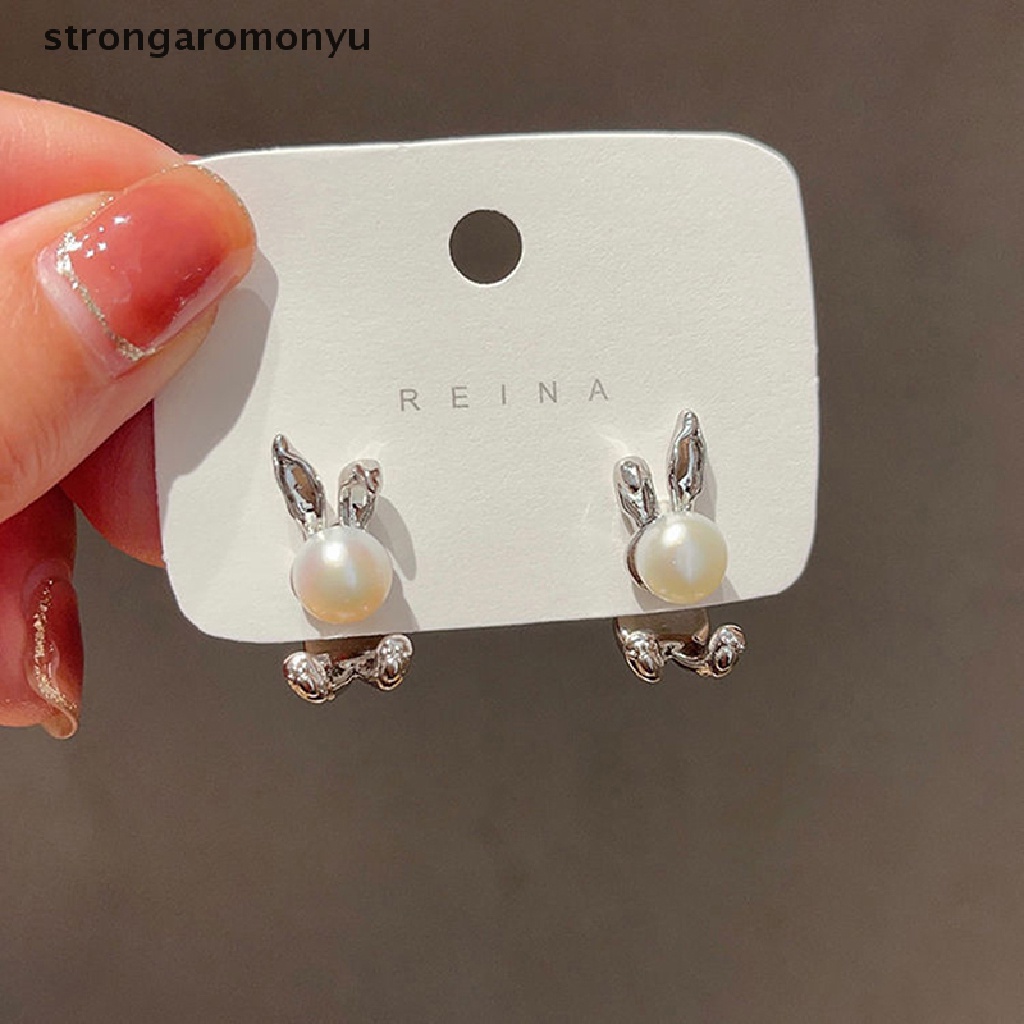 Bông Tai Xỏ Hình Thỏ Đính Ngọc Trai Thời Trang Dành Cho Nữ