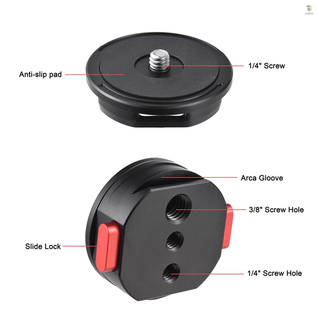 Tấm Tháo Lắp Nhanh Hình Tròn Bằng Hợp Kim Nhôm Với Ốc Vít 1 / 4 Inch Cho Chân Máy Ảnh DSLR