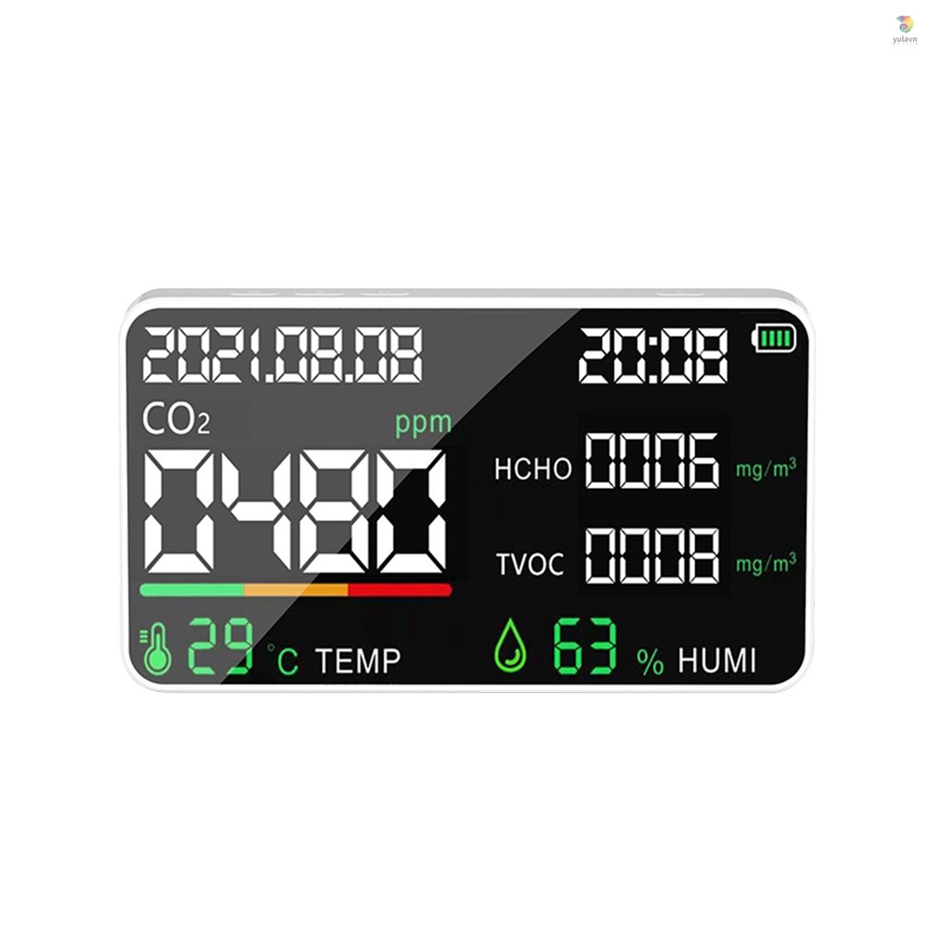 Máy Đo Độ Ẩm Không Khí CO2 HCHO TVOC 5 Trong 1 Màn Hình LED Có Thể Sạc Lại Bằng USB
