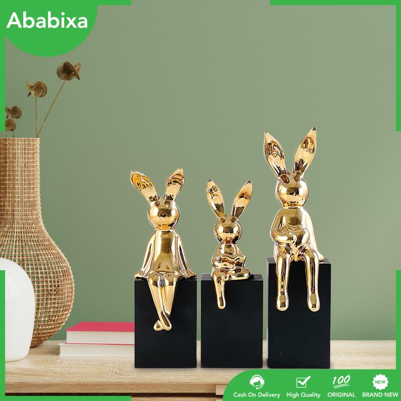 Set 3 Tượng Thỏ Bằng Gốm Thủ Công Trang Trí Nhà Cửa
