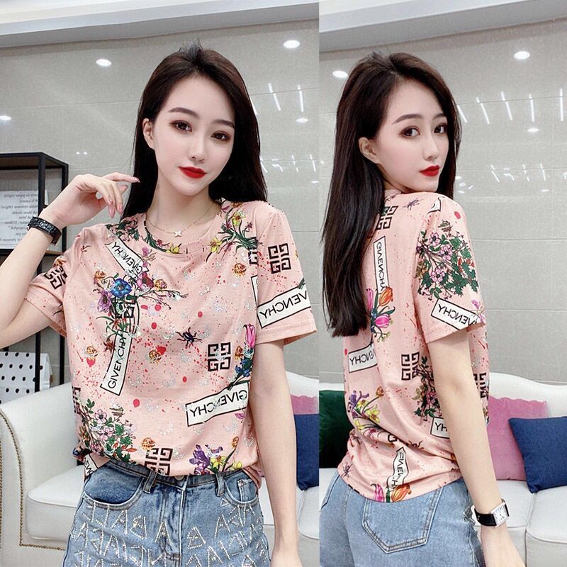 Áo Thun Ngắn Tay Cổ Tròn Dáng Rộng In Họa Tiết Thời Trang Mùa Hè 2023 Cho Nữ