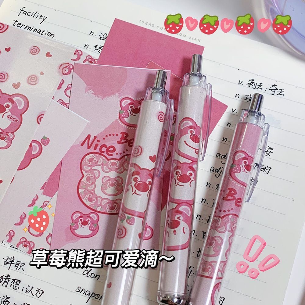 Set 6 Bút Nhấn Hình Gấu Dâu Tây Hoạt Hình Dễ Thương Làm Quà Tặng Cho Học Sinh