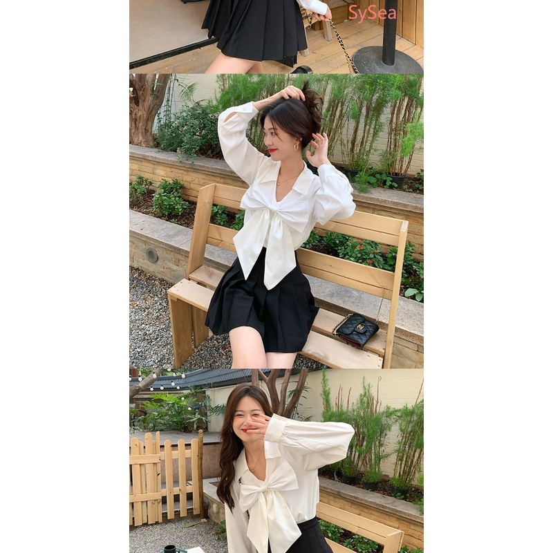 Áo Sơ Mi Dài Tay Phối Nơ Thời Trang Pháp Dành Cho Nữ