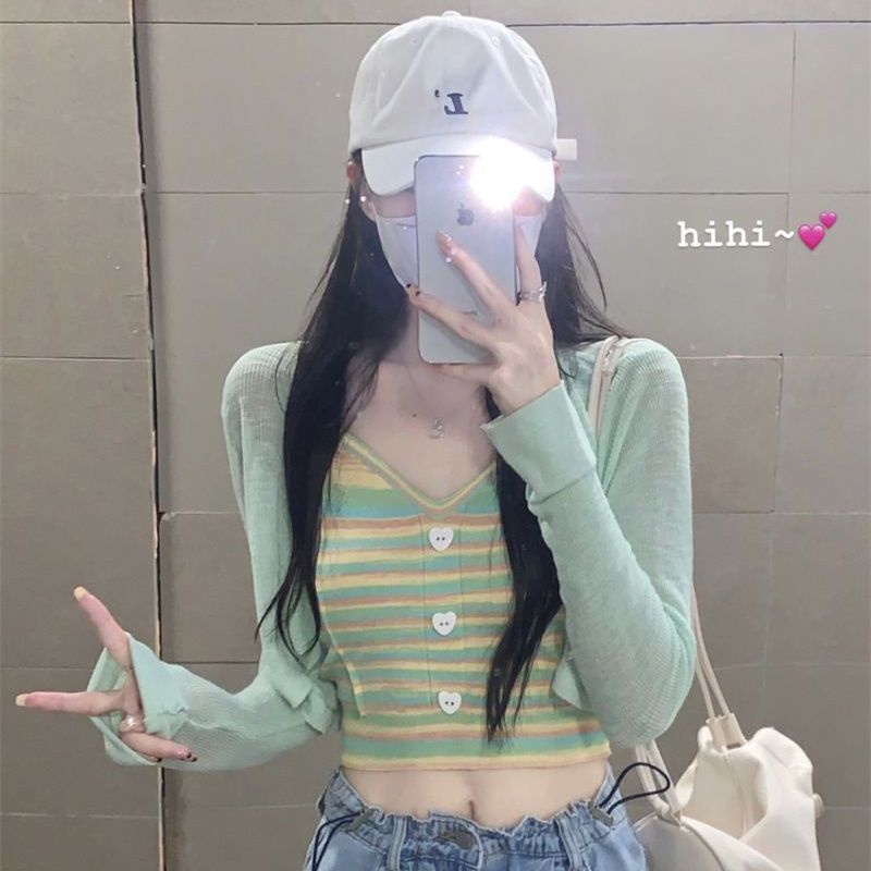 COZOK Áo Dệt Kim Sát Nách Dáng Ôm Kẻ Sọc Cầu Vồng Thời Trang Quyến Rũ