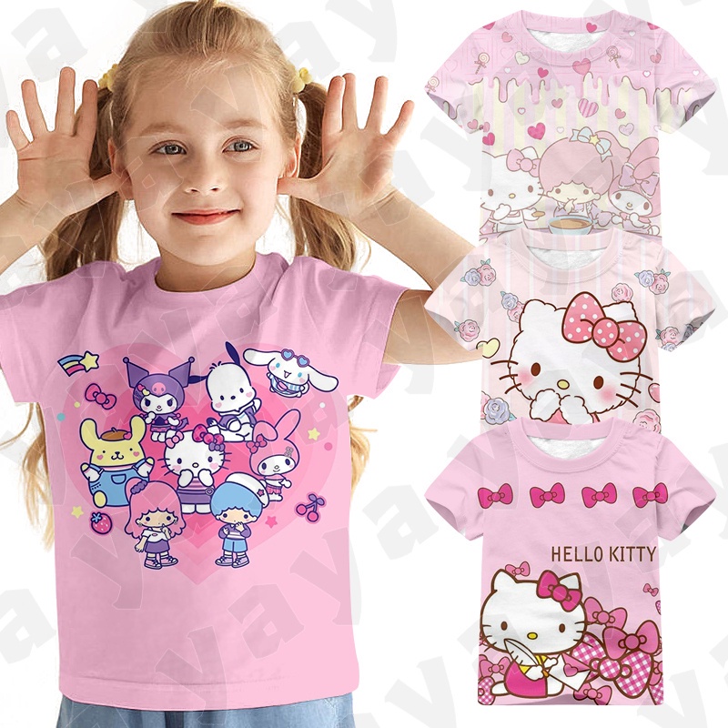 Áo Thun Cộc Tay In Hình Hello Kitty Cho Bé