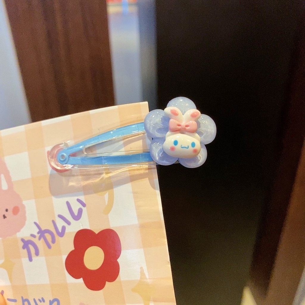 Kẹp Tóc Mái Bên Hông Trong Suốt Họa Tiết Hoa Hoạt Hình Cún Cinnamon Kuromi Sanrio Cho Bé Gái