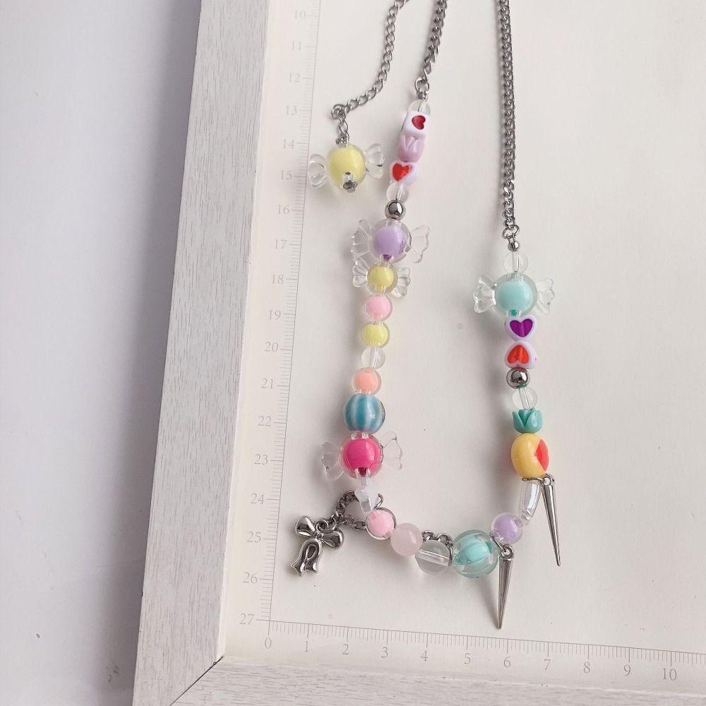 ANEMONE Vòng Tay Dây Xích Mặt Hình Nơ Nhiều Màu Sắc Phong Cách Hàn Quốc Dễ Thương Cho Nữ