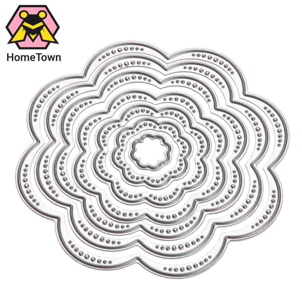 Bộ 7 Khuôn Cắt Giấy Kim Loại Hình Tròn Và Hoa Xinh Xắn