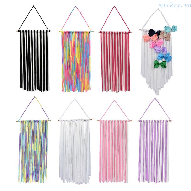 Giá Đỡ Kẹp Tóc Treo Tường Bằng Vải Dệt Phối Núm Tua Phong Cách Bohemian Dành Cho Bé Gái