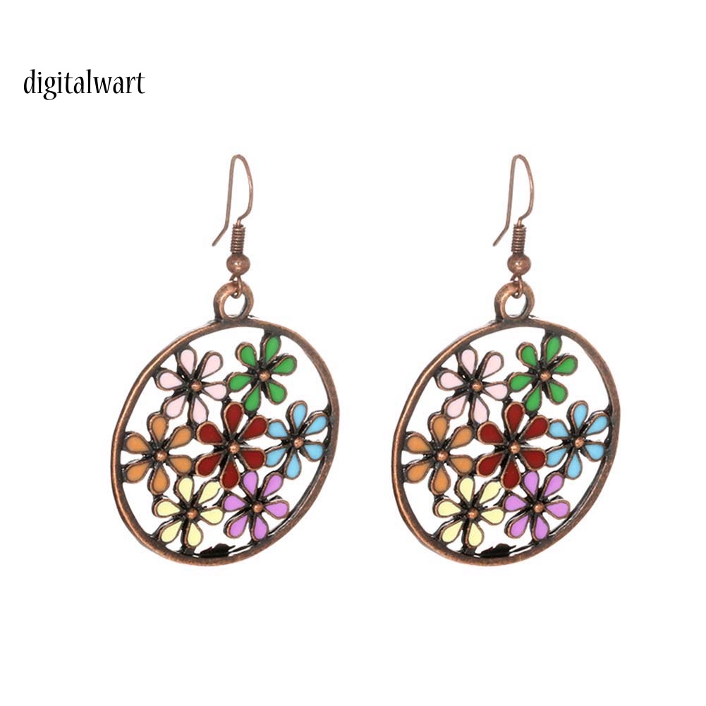 Kỹ Thuật Số| Bông Tai Dáng Dài Hình Tròn Họa Tiết Hoa Nhiều Màu Phong Cách Bohemian Thời Trang Cho Nữ