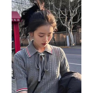 Áo Thun Dệt Kim Mỏng Nhẹ Thắt Nơ Họa Tiết Kẻ Sọc Màu Thời Trang Đường Phố Sang Trọng Dành Cho Bạn Gái Mặc Hàng Ngày