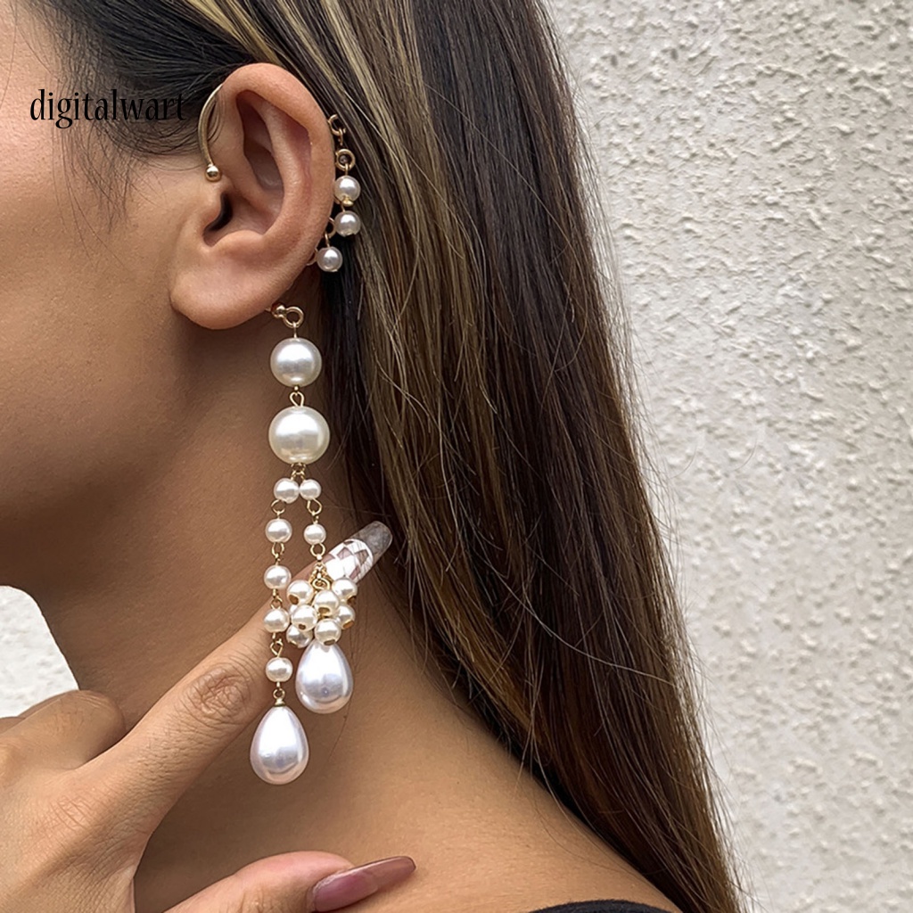 Kỹ Thuật Số| 1 Khuyên Kẹp Vành Tai Dáng Dài Đính Ngọc Trai Nhân Tạo Thời Trang