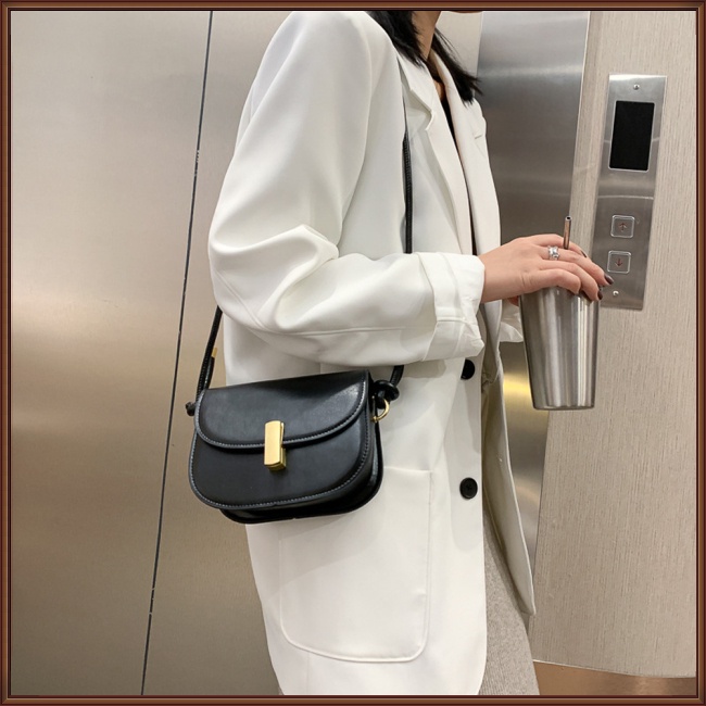 Túi Đeo Chéo Bằng Da Pu Màu Trơn Đơn Giản Phong Cách Retro Cho Nữ