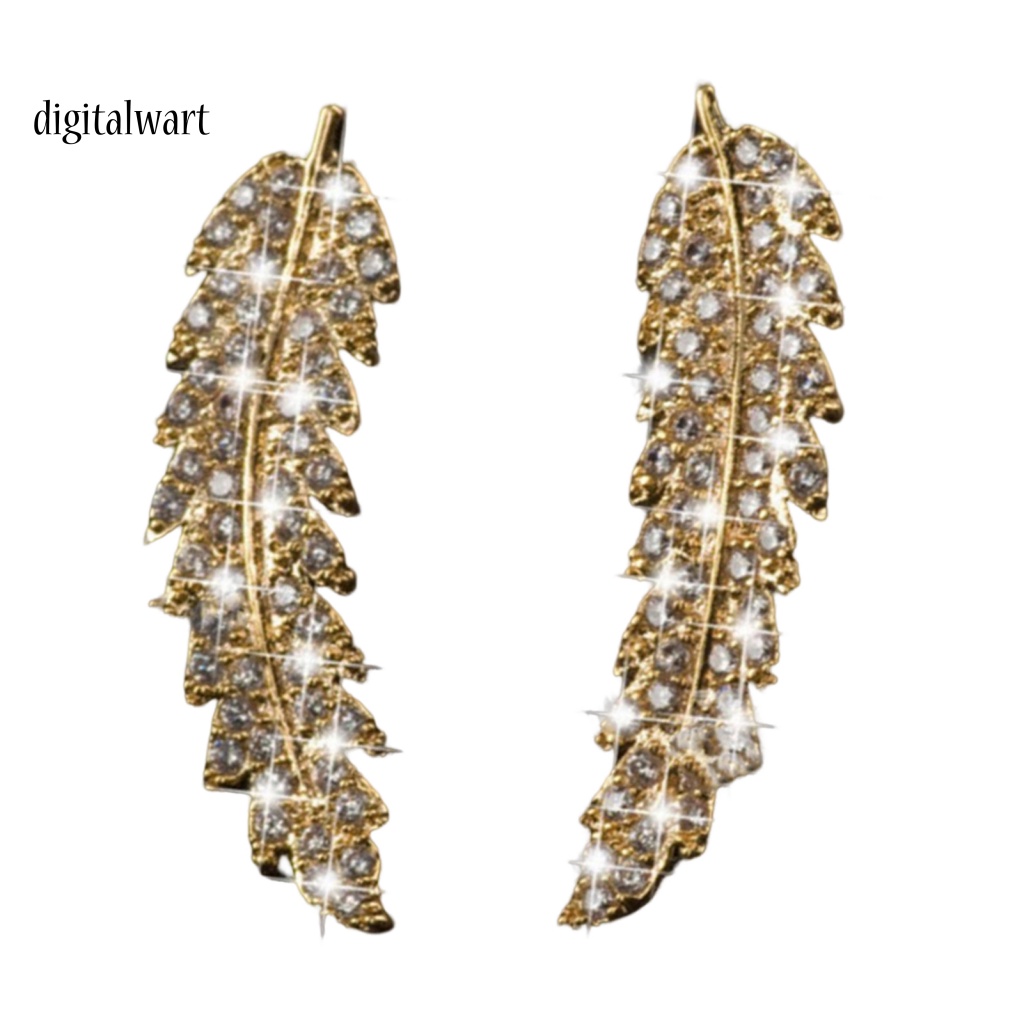 Kỹ Thuật Số| 1 Đôi Bông Tai Hình Chiếc Lá Đính Đá Zircon Lấp Lánh Dành Cho Nữ