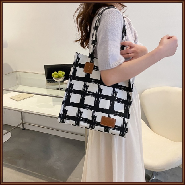 Túi Xách Canvas Sức Chứa Lớn Họa Tiết Sọc Caro Phong Cách Retro Thời Trang Cho Nữ