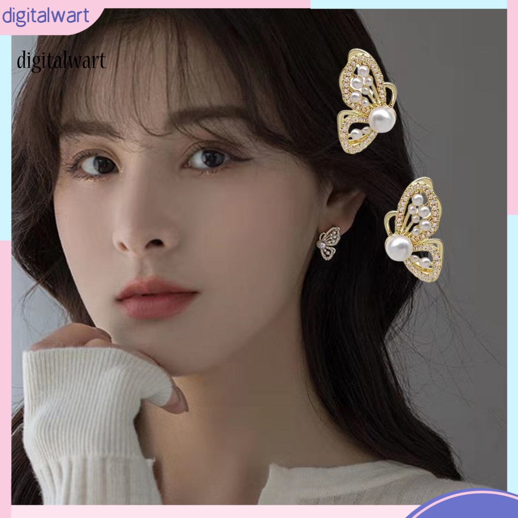 Kỹ Thuật Số| 1 Đôi Bông Tai Hình Bướm Đính Ngọc Trai Giả Phong Cách Hàn Quốc Dành Cho Nữ