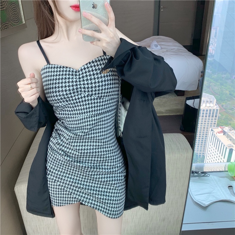 Váy không tay Phụ nữ Sexy V-Neck Thousand Bird Grip Slim Sling Mùa hè Skinny Dress  hka082
