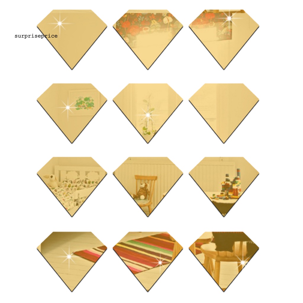 Set 12 Sticker Dán Tường Hình Viên Kim Cương 3D Bằng Acrylic Tráng Gương Tự Dính Có Thể Tháo Gỡ Trang Trí