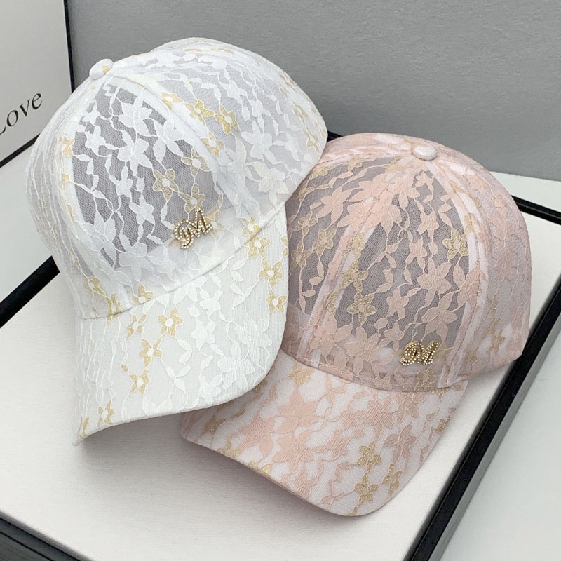 Mũ Lưỡi Trai Chống Nắng Phối Ren Đính Đá Phong Cách Hàn Quốc Thời Trang Xuân Hè Cho Nữ