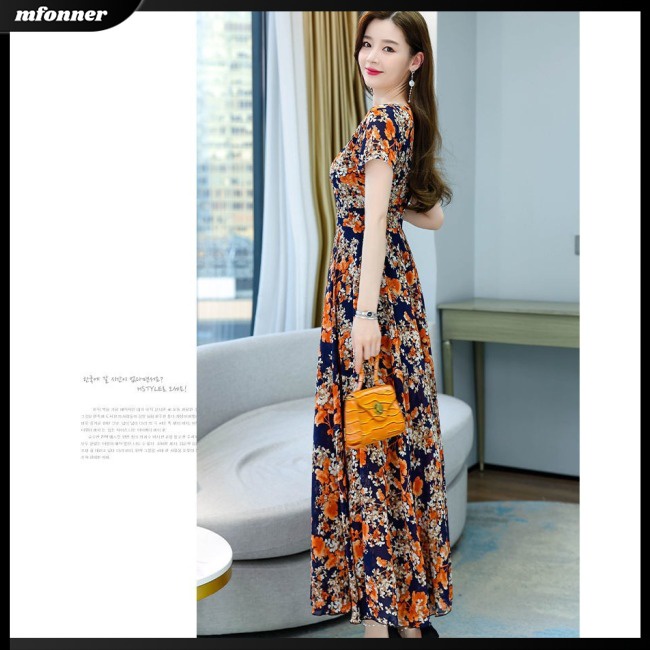 Đầm Dài Tay Ngắn Cổ Tròn In Hoa Phong Cách Boho Plus Size Cho Nữ