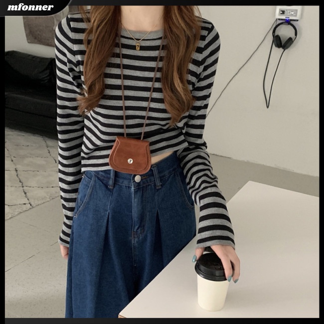 Áo Sweater Nữ Tay Dài Kẻ Sọc Ngang Thời Trang