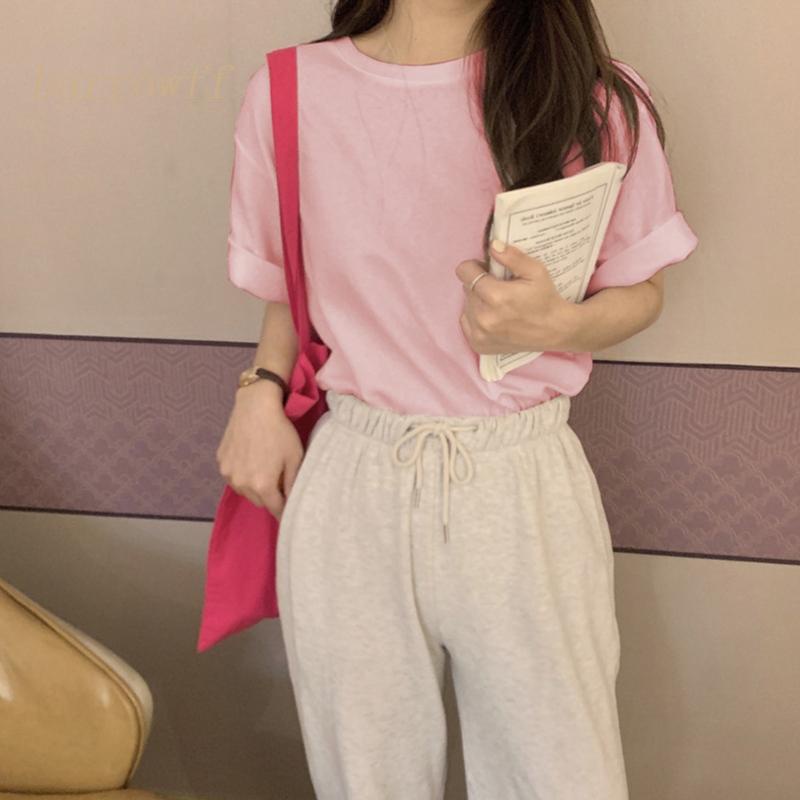 Áo Thun Tay Ngắn Cổ Tròn Màu Sắc Ngọt Ngào Thời Trang Mùa Hè Cho Nữ