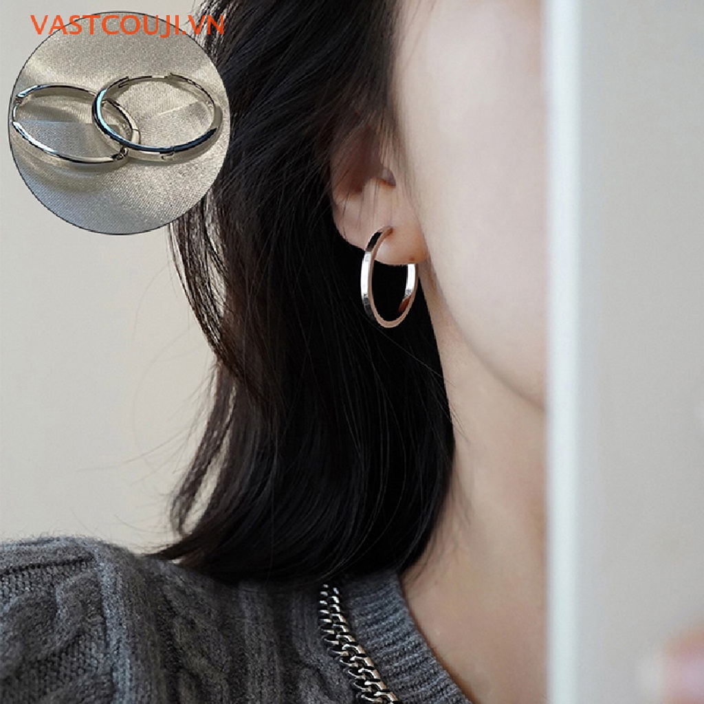 1 Đôi Bông Tai Tròn Lớn Đính Đá Sáng Bóng Đơn Giản Dành Cho Nữ