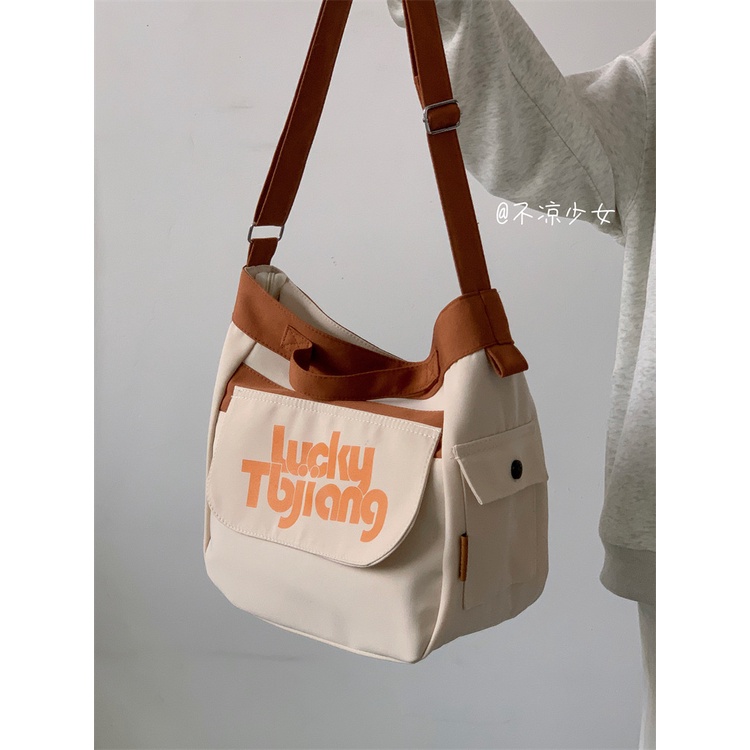 Favour Túi Xách Canvas Sức Chứa Lớn Màu Sắc Tương Phản Phong Cách Nhật Bản Dễ Phối Đồ Cho Học Sinh