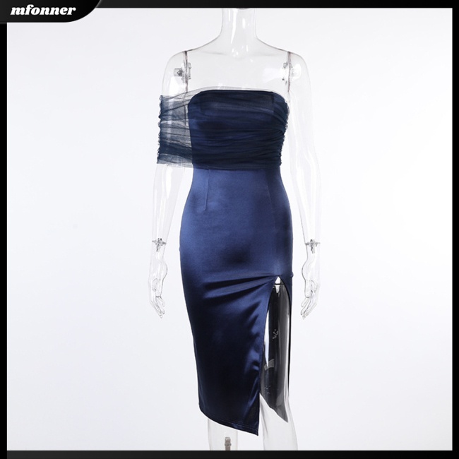 Đầm Dự Tiệc Dáng Ôm Hở Vai Không Tay Phối Lưới Màu Sắc Trơn Gợi Cảm Dành Cho Nữ