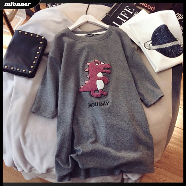 Áo Thun Tay Ngắn Dáng Rộng In Hoạt Hình Khủng Long Đáng Yêu Cho Nữ