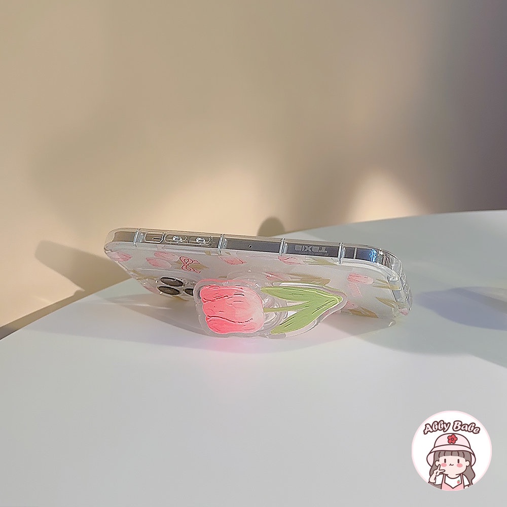 Ốp Điện Thoại TPU Mềm Chống Bụi Hình Hoa Tulip Hồng / Đào Có Giá Đỡ Cho IPhone 14 Pro Max 13 12 11 Pro Max X XS Max