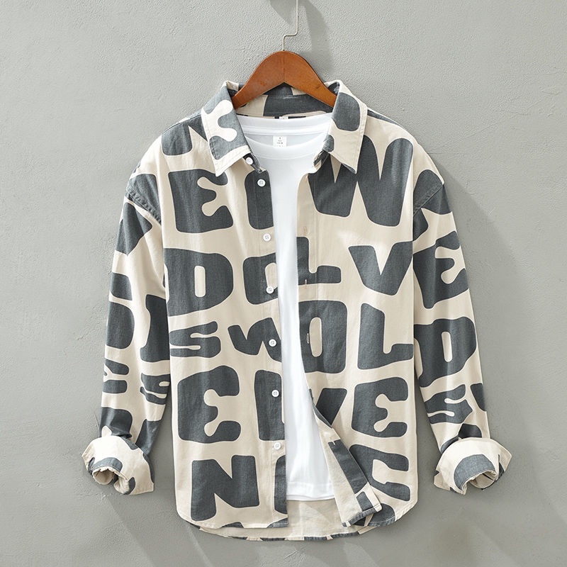 Áo Khoác Sơ Mi In Chữ Thời Trang Xu Hướng Nhật Bản