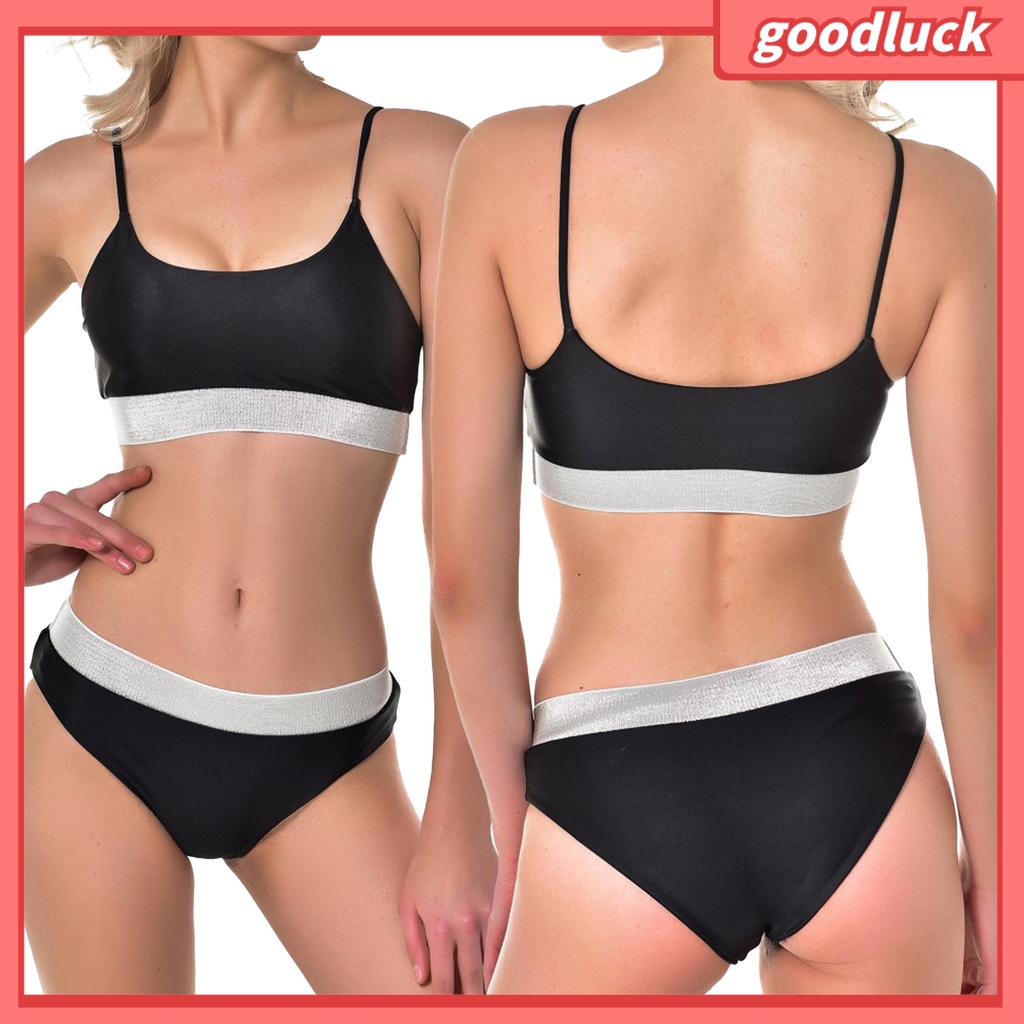 Bộ Bikini Đính Kim Sa Lấp Lánh Màu Tương Phản Quyến Rũ Cho Nữ