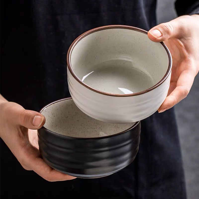 Chén/bát cơm sứ men tiêu Wisdom tông trắng đen hiện đại phong cách Âu