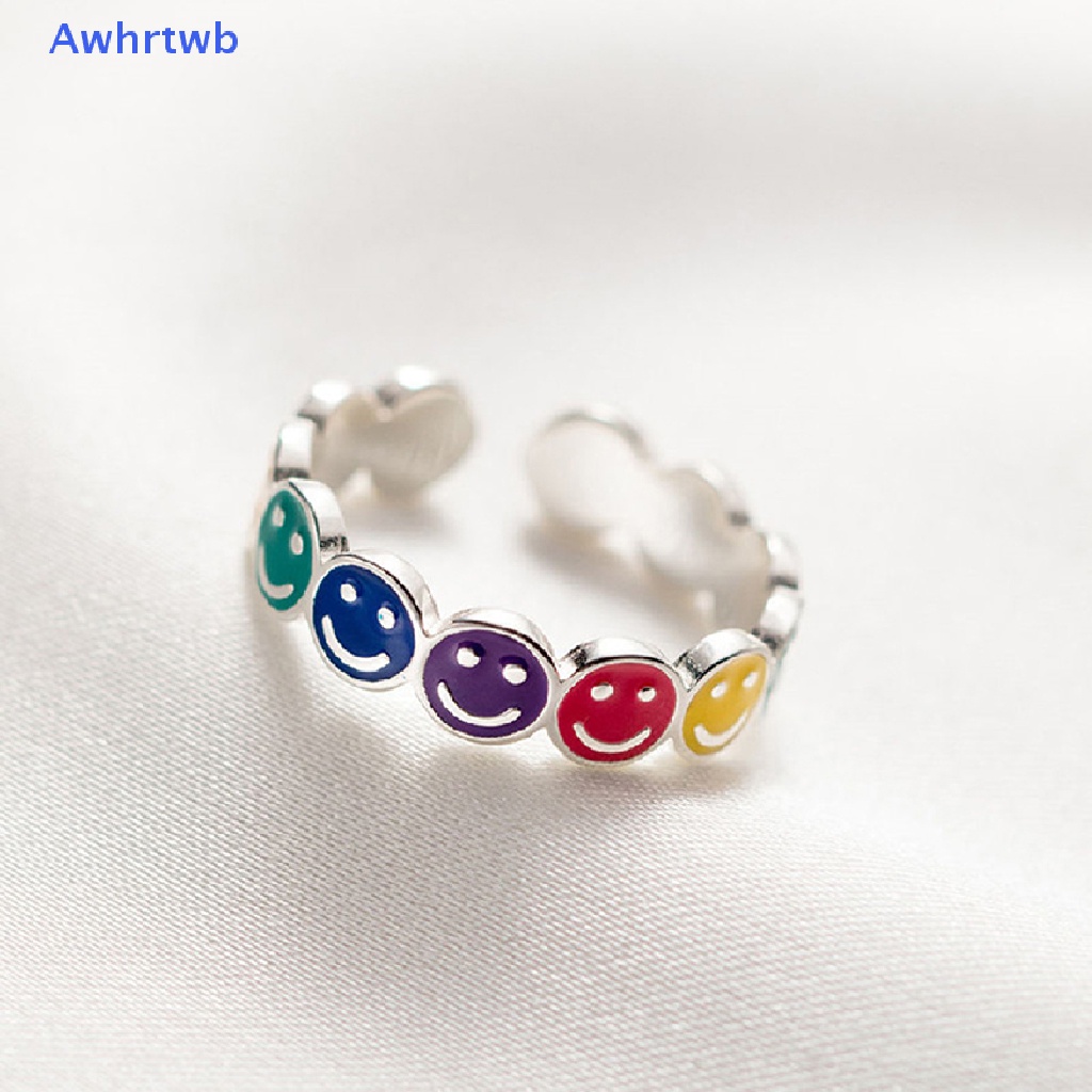 Awhrtwb Nhẫn Hình Mặt Cười Nhiều Màu Sắc Có Thể Điều Chỉnh Kích Thước Phong Cách Retro Đơn Giản Thích Hợp Làm Quà