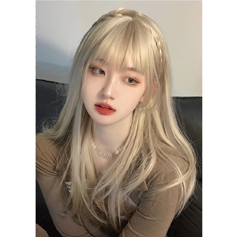 Tóc Giả Dài Thẳng Bằng Lụa Chịu Nhiệt Độ Cao Màu Vàng Kim Phiên Bản Hàn Quốc Cho Nữ