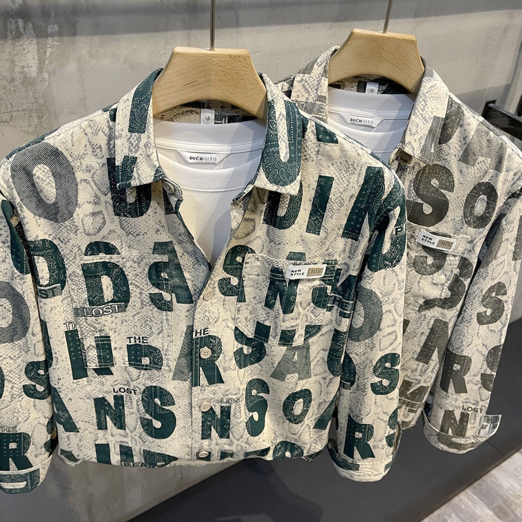 Áo Sơ Mi Tay Dài In Chữ Phong Cách Retro Mỹ Thời Trang Cho Nam