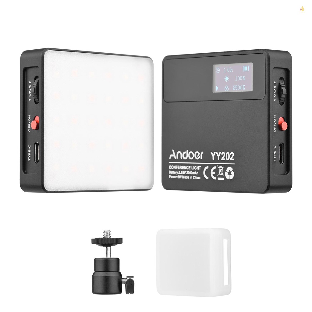 Đèn LED Trợ Sáng Andoer YY202 Bi 2500K-8500K Bằng Hợp Kim Nhôm Nhiều Màu Kèm Pin Đầu Bi Mini Tiện Dụng