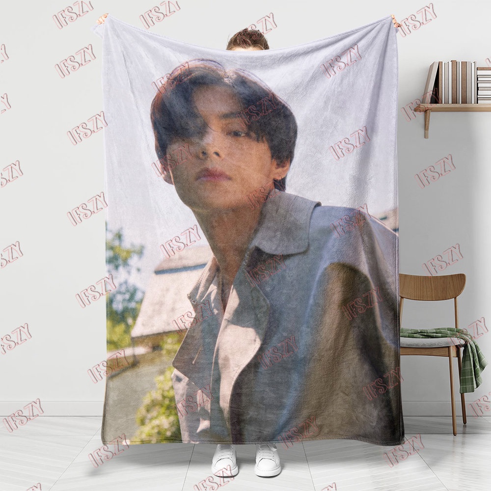 Chăn Điều Hòa Không Khí Một Mặt Bằng Vải flannel 4 Kích Thước In Hình bts v kim tae-hyung