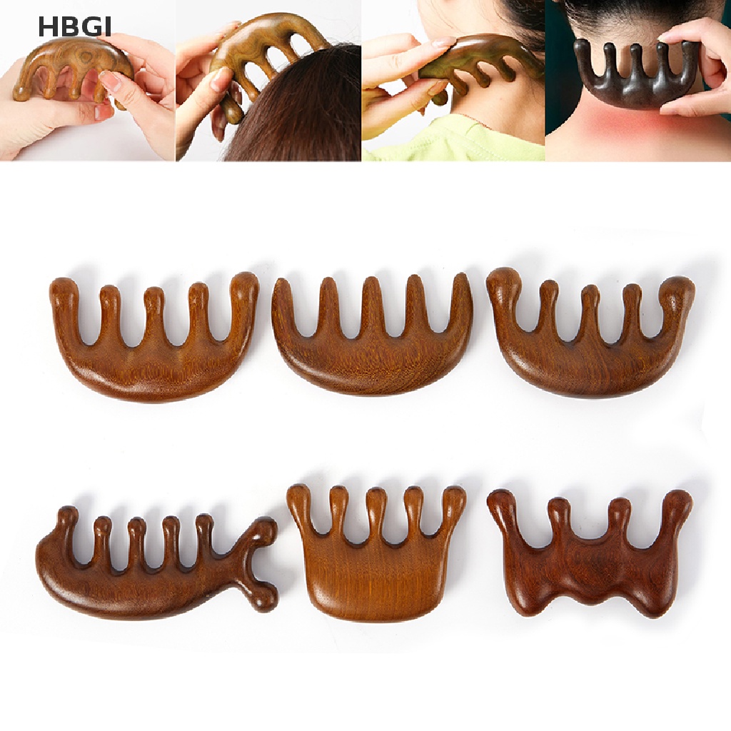 HBGI> 1 cái đầu kinh tuyến massage lược gỗ đàn hương năm răng rộng lược chống tĩnh điện HOT
