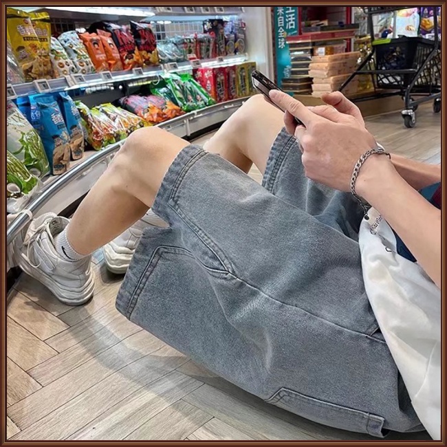 Quần Short Denim Lưng Thun Siêu Nhẹ Dáng Rộng Nhanh Khô Thời Trang Mùa Hè Cho Nam