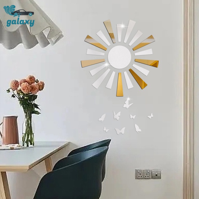 Galaxy Miếng Dán Tường Tráng Gương Acrylic Hình Hoa Hướng Dương / Bướm Phản Quang Trang Trí Nhà Cửa