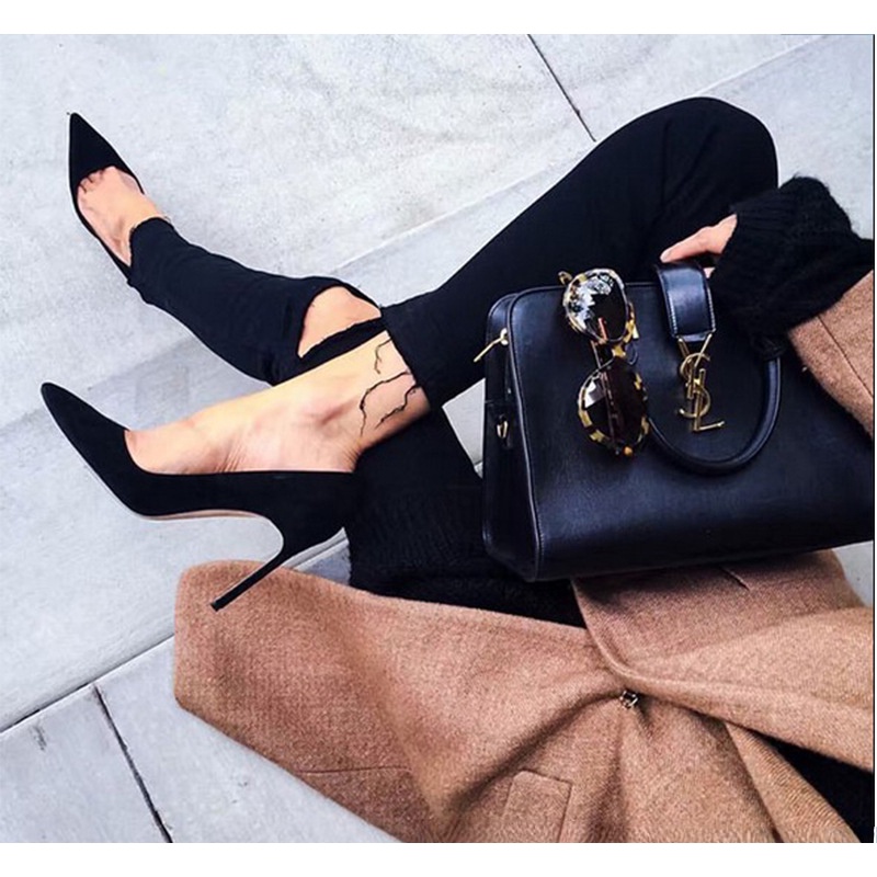 Giày cao gót 10phân 10cm màu Đen Đơn giản quyến Rũ thời trang Âu mỹ sandal cho nữ