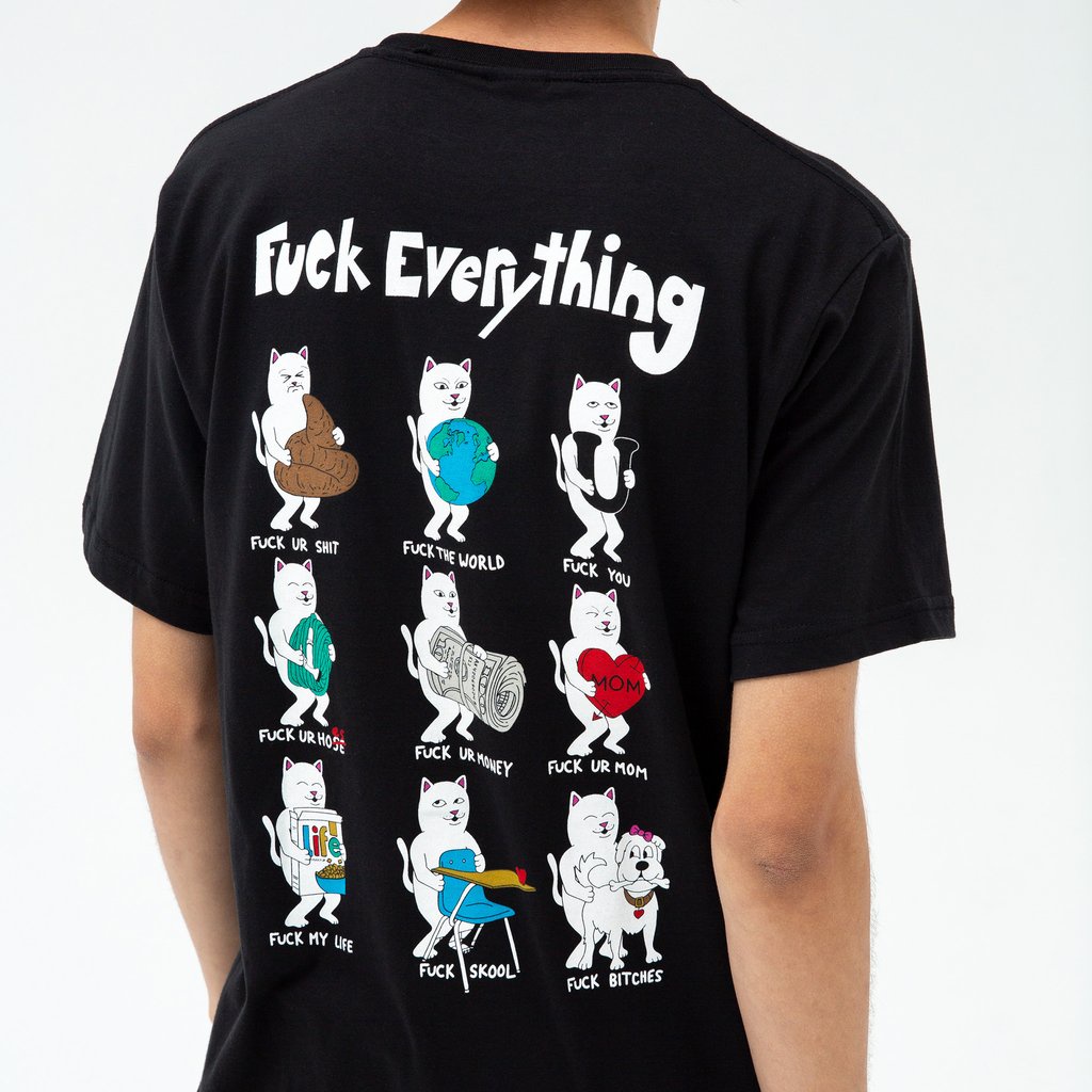 Thương Hiệu Mỹ ripndip Áo Thun Tay Ngắn In Hình Mèo Giơ Ngón Giữa Thời Thượng unisex
