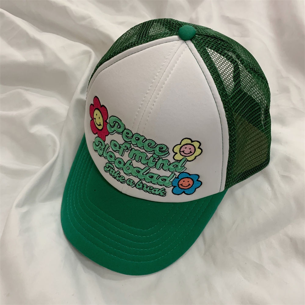 Mũ Lưỡi Trai Cho Nam Và Nữ Thêu Hình Mặt Cười Phối Lưới Thoáng Khí Thời Trang Mùa Hè